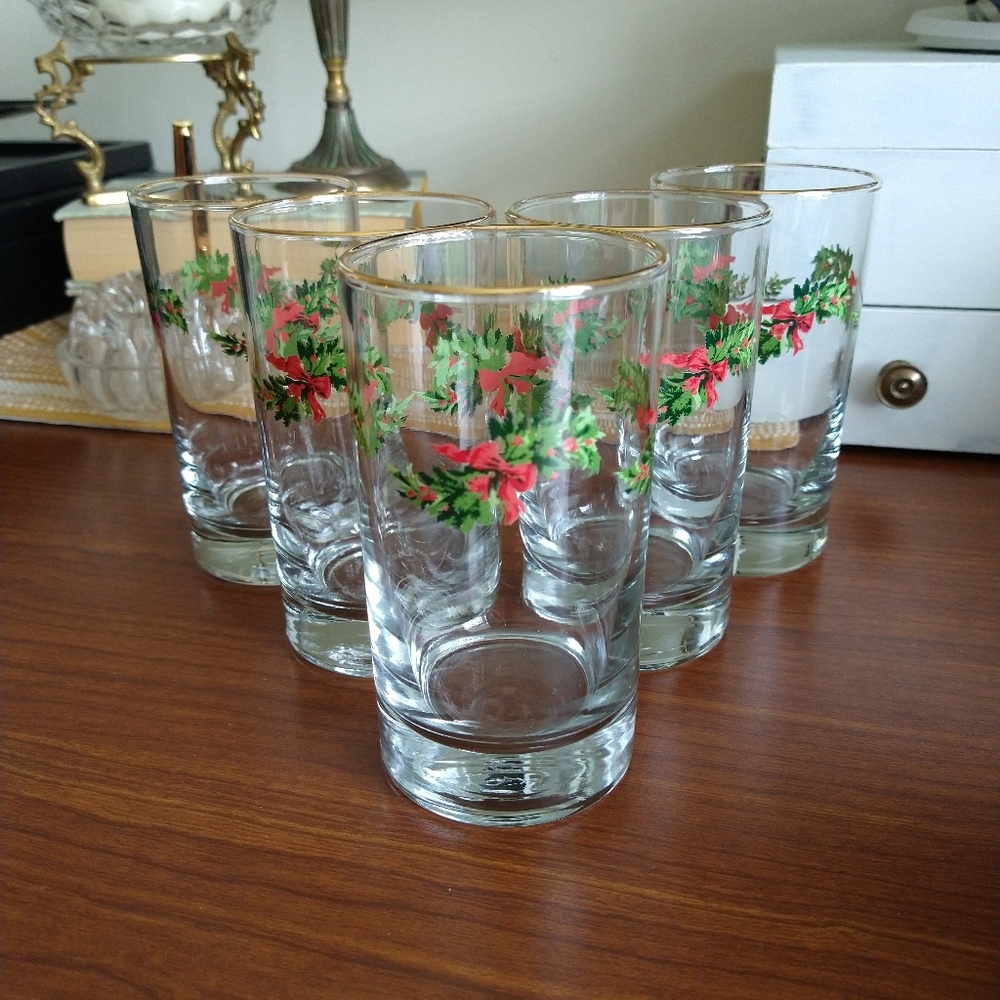Libby Vintage Christmas Holly Glasses 5